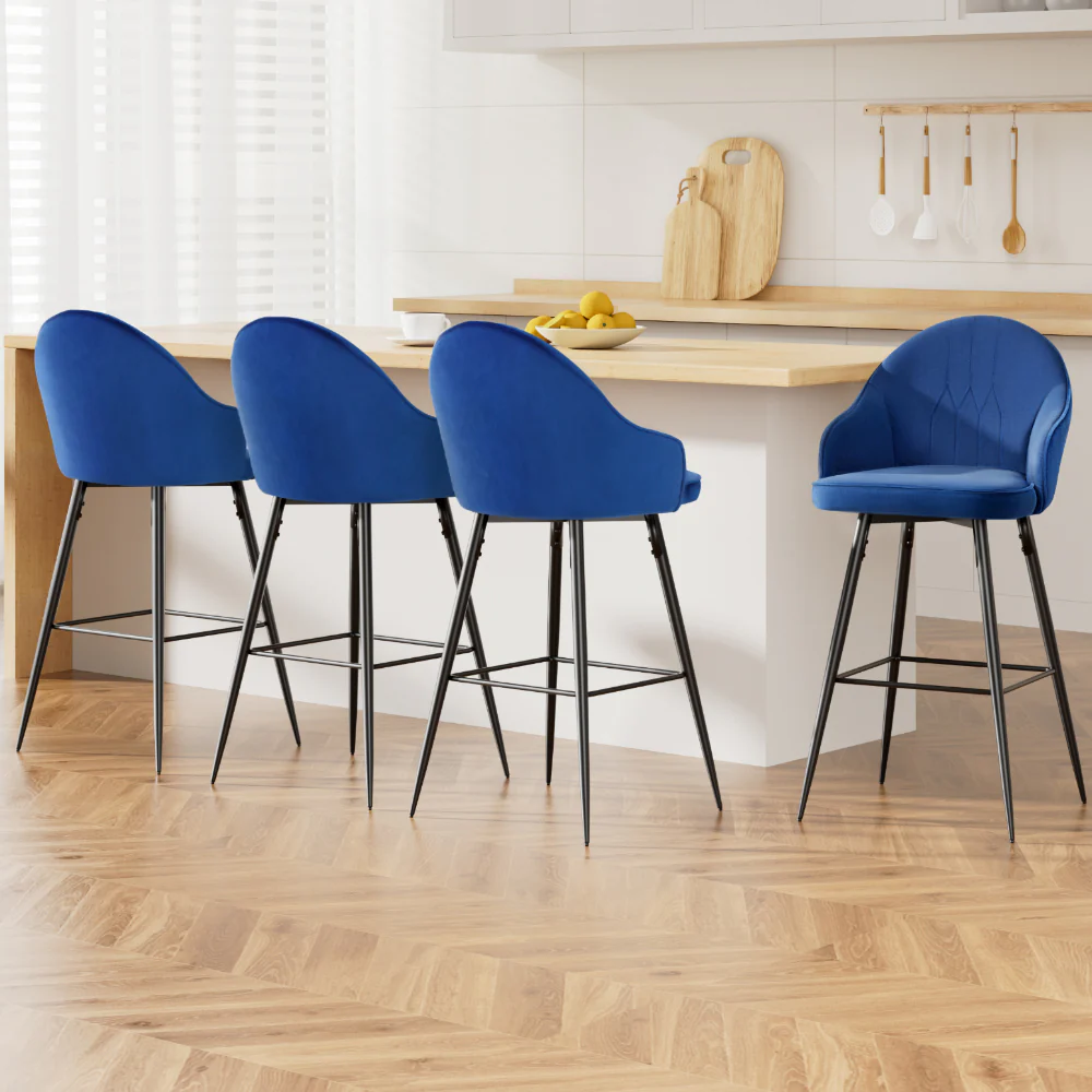 Artiss 4x Bar Stools Velvet Swivel Metal Legs Blue - Image 7