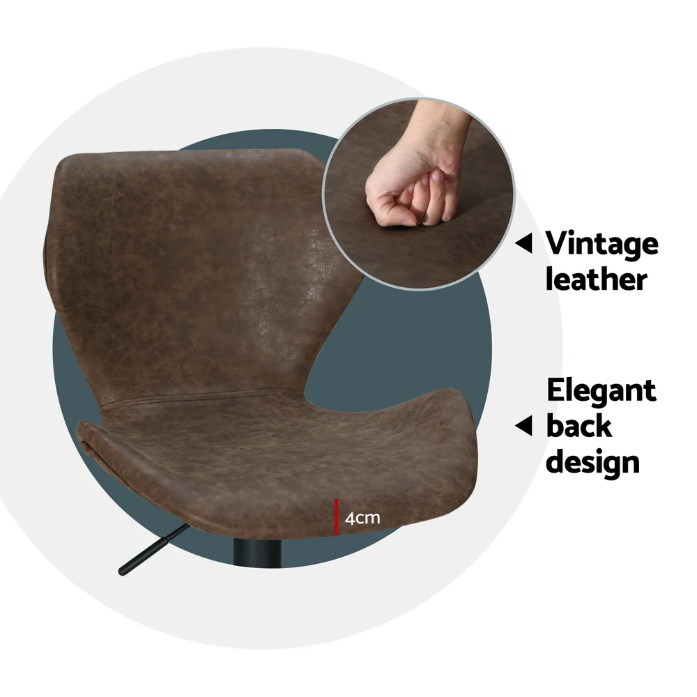 Artiss 4x Bar Stools Vintage Leather Gas Lift Brown - Image 6