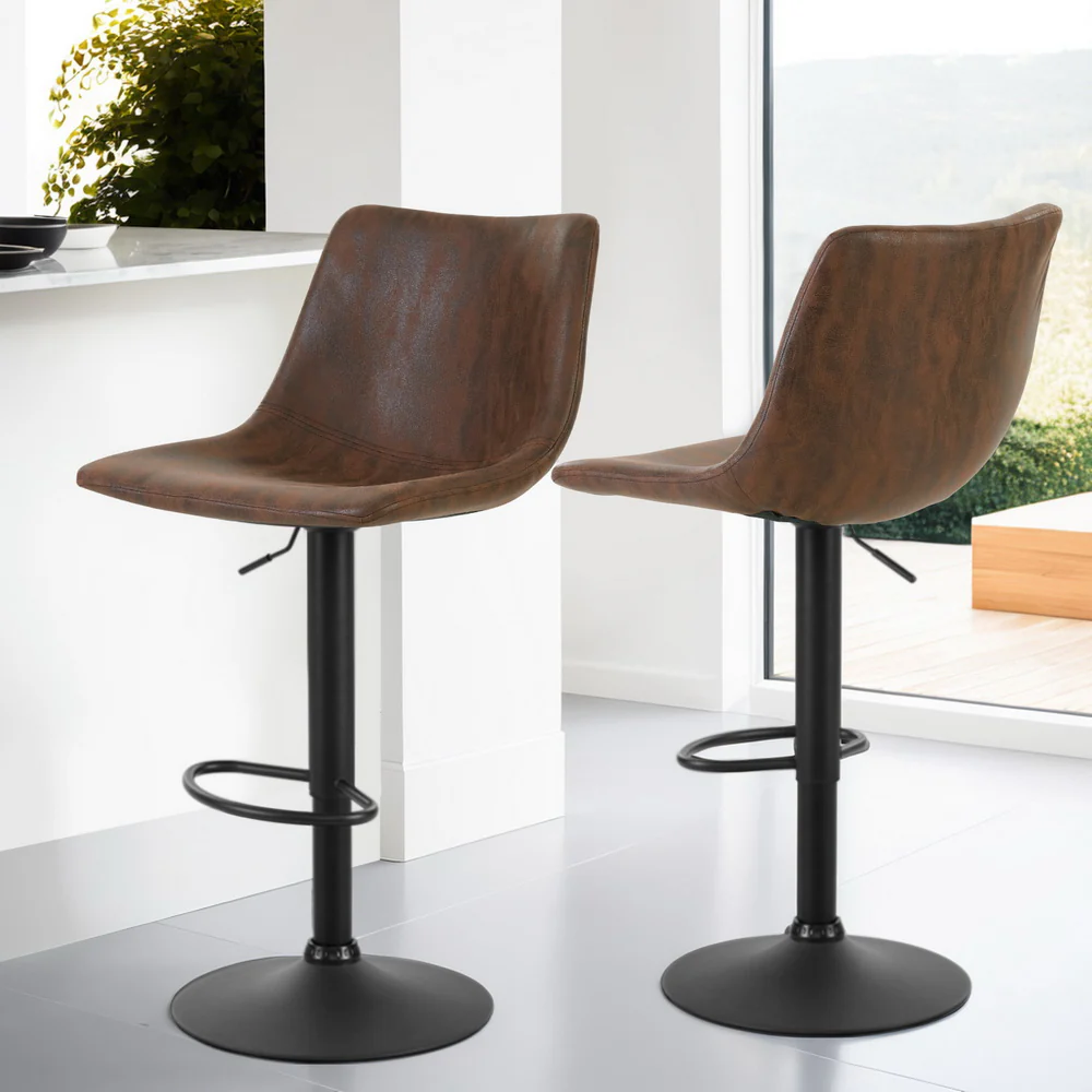 Artiss 4x Bar Stools Vintage Leather Swivel Gas Lift Brown - Image 2
