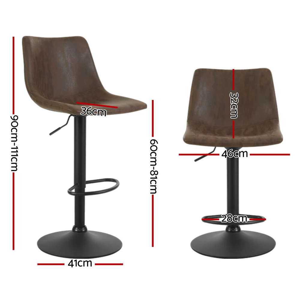 Artiss 4x Bar Stools Vintage Leather Swivel Gas Lift Brown - Image 3