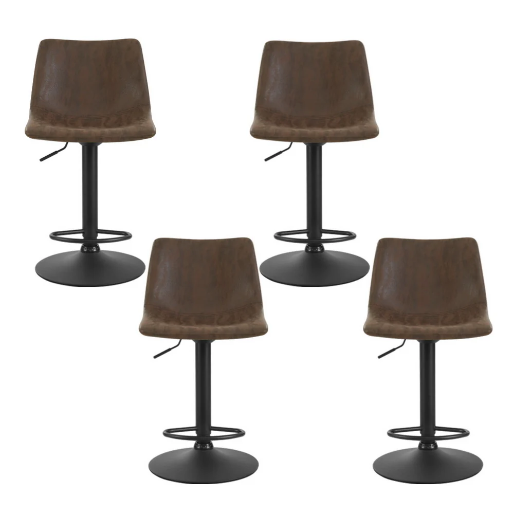 Artiss 4x Bar Stools Vintage Leather Swivel Gas Lift Brown - Image 4