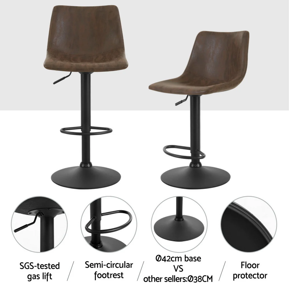 Artiss 4x Bar Stools Vintage Leather Swivel Gas Lift Brown - Image 5