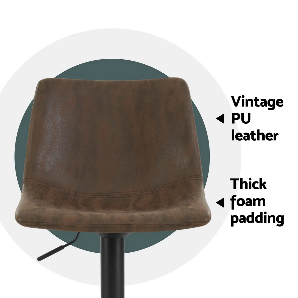 Artiss 4x Bar Stools Vintage Leather Swivel Gas Lift Brown - Image 6