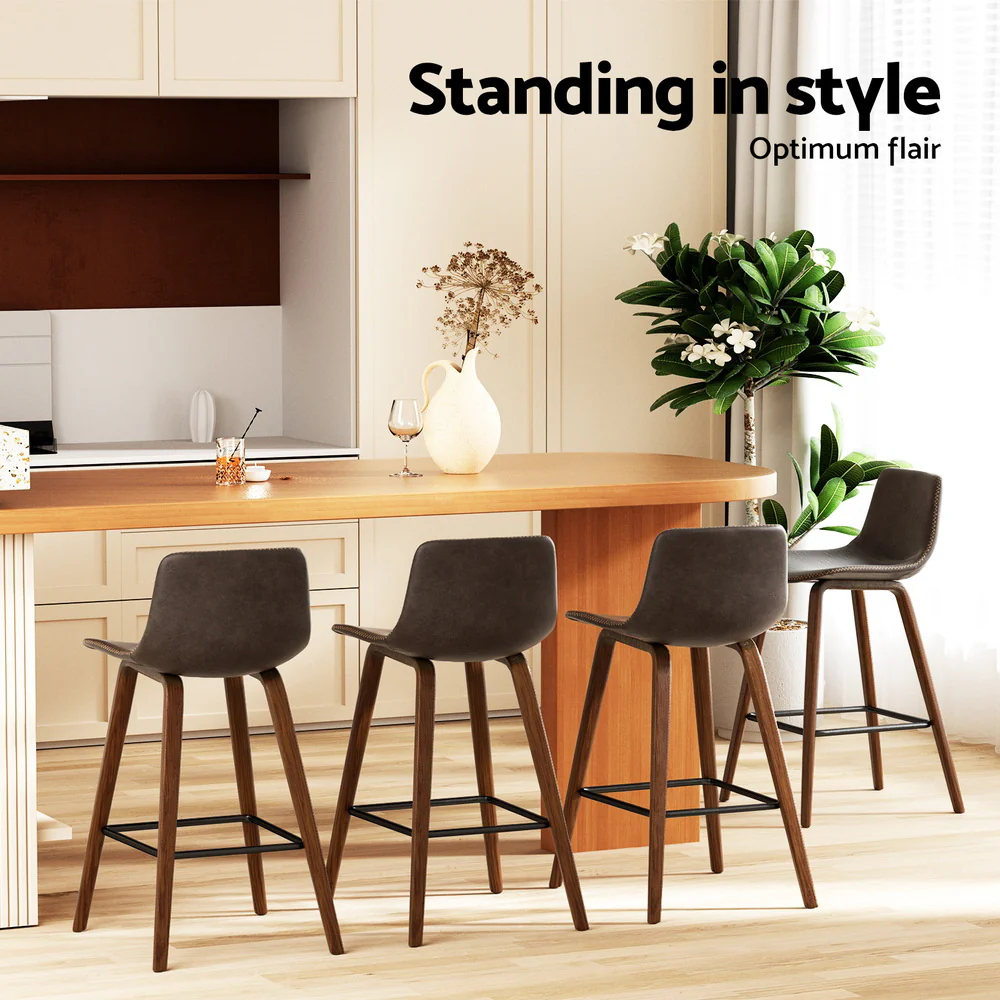 Artiss 4x Bar Stools Vintage Leather Wooden - Image 7