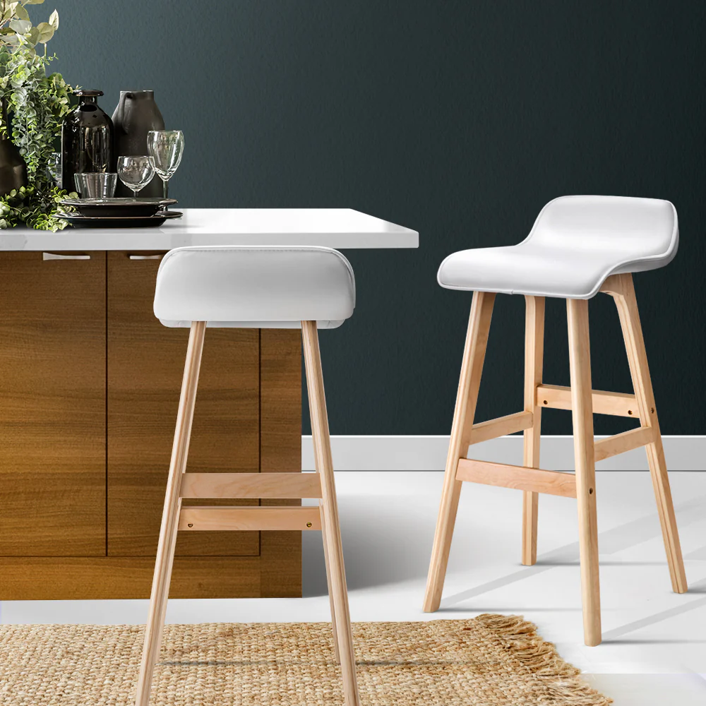 Artiss 4x Bar Stools Wooden Stool White - Image 2