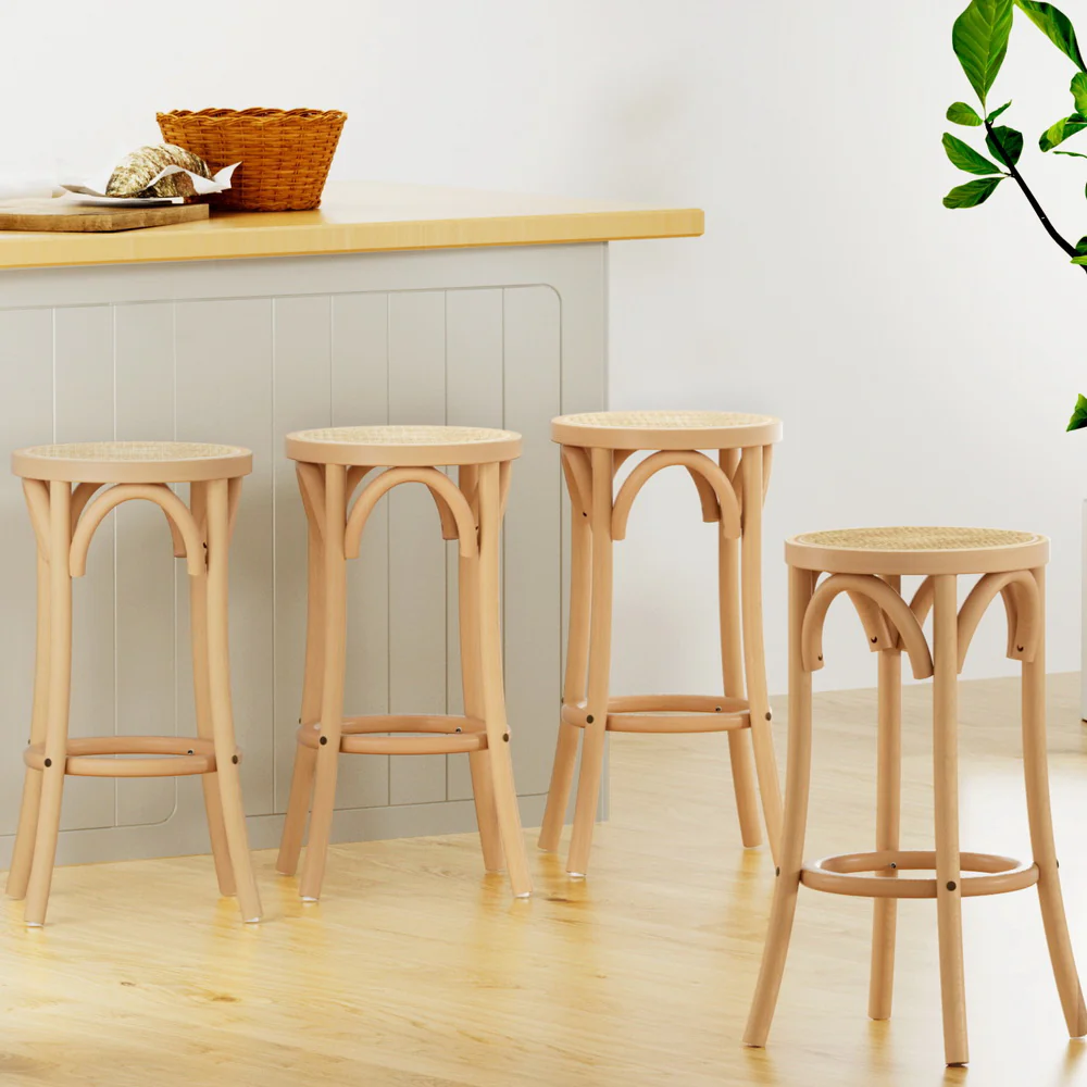 Artiss 4x Bar Stools Rattan Seat Wooden - Image 2