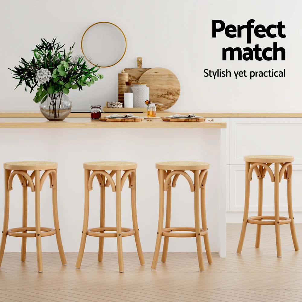 Artiss 4x Bar Stools Rattan Seat Wooden - Image 7