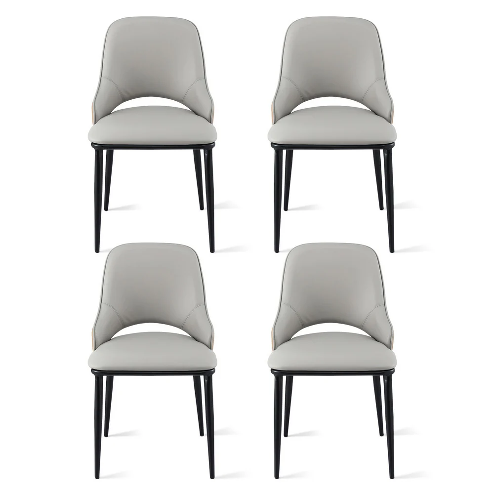 Artiss 4x Dining Chairs Hollow PU Leather Kitchen Lounge Cafe Accent Chair Grey - Image 3