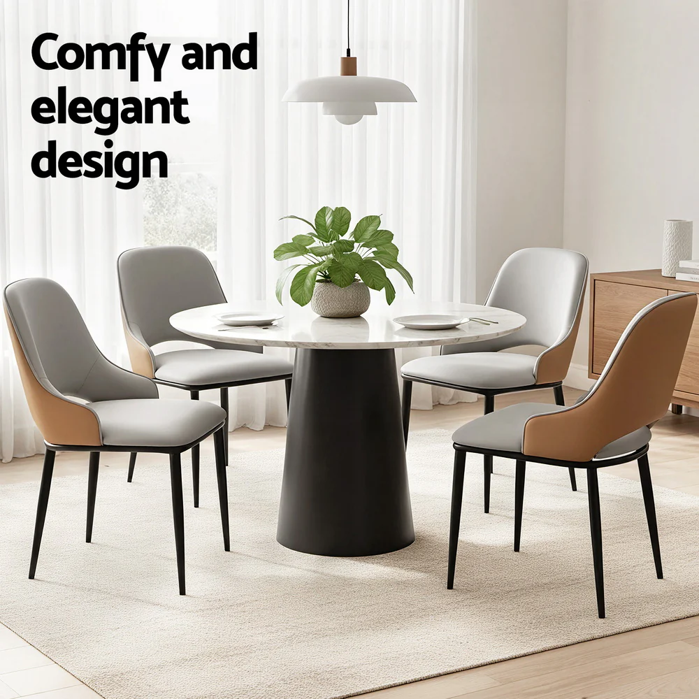 Artiss 4x Dining Chairs Hollow PU Leather Kitchen Lounge Cafe Accent Chair Grey - Image 5