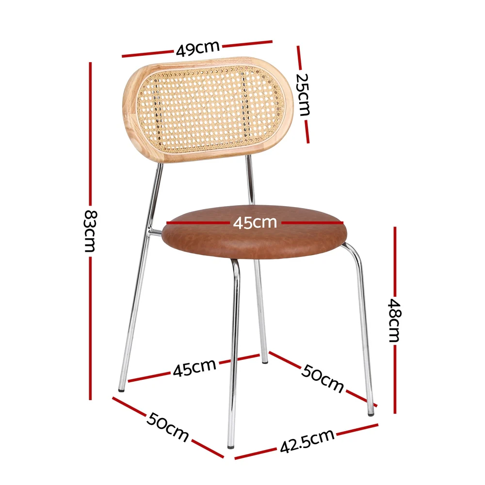 Artiss 4x Dining Chairs PU Leather Rattan Kitchen Lounge Cafe Accent Chair Brown - Image 2