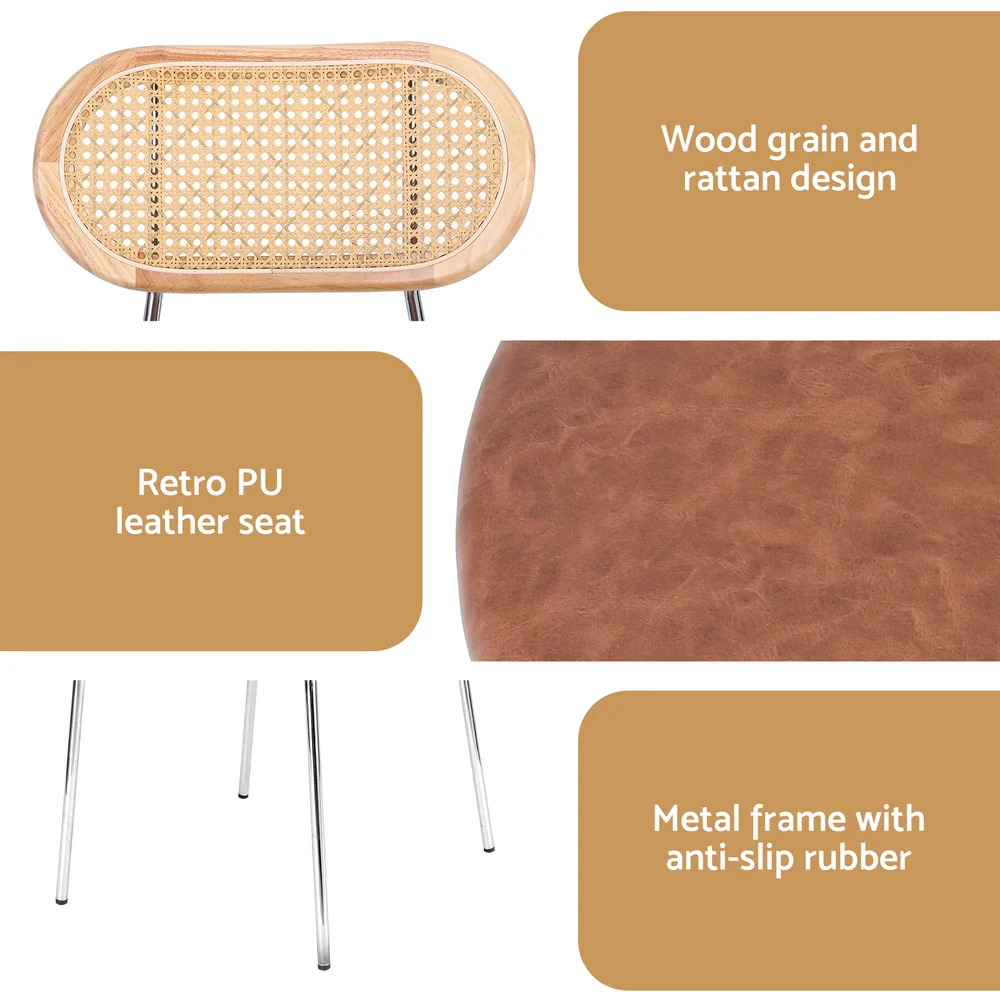 Artiss 4x Dining Chairs PU Leather Rattan Kitchen Lounge Cafe Accent Chair Brown - Image 6