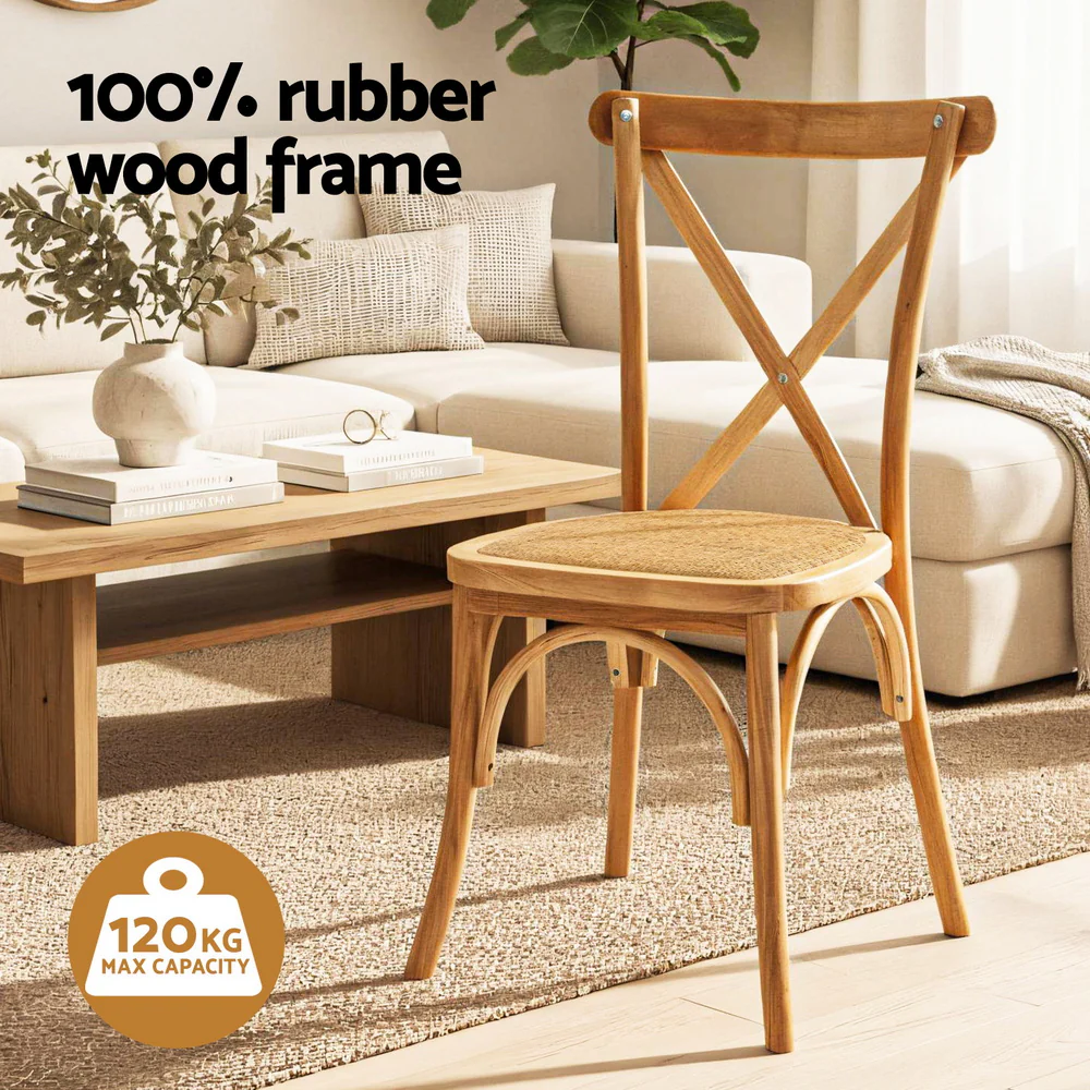 Artiss 4x Dining Chairs Rattan Wooden Kitchen Accent Chair Cafe Lounge Rubber Wood - Image 4
