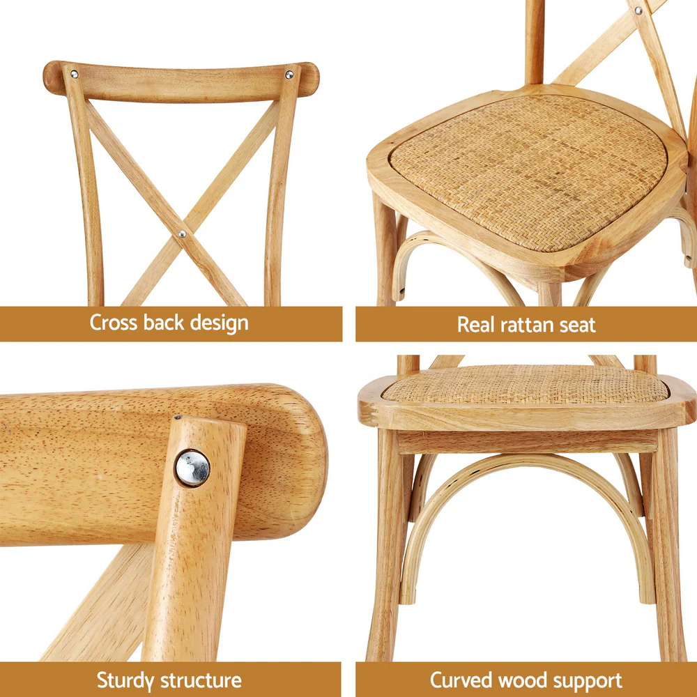 Artiss 4x Dining Chairs Rattan Wooden Kitchen Accent Chair Cafe Lounge Rubber Wood - Image 6