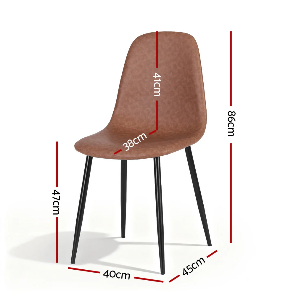 Artiss 4x Dining Chairs Retro PU Leather Kitchen Lounge Cafe Accent Brown Chair - Image 2