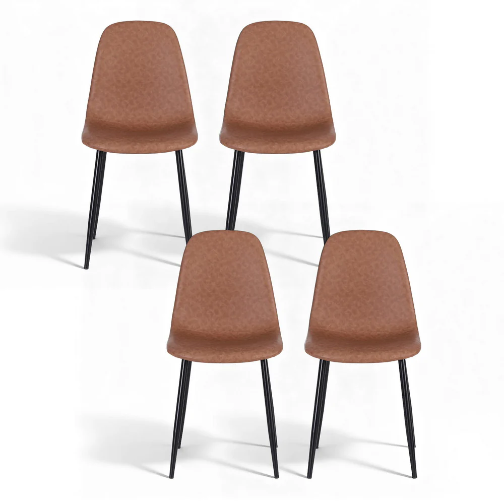 Artiss 4x Dining Chairs Retro PU Leather Kitchen Lounge Cafe Accent Brown Chair - Image 3