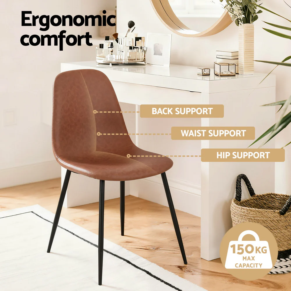 Artiss 4x Dining Chairs Retro PU Leather Kitchen Lounge Cafe Accent Brown Chair - Image 4
