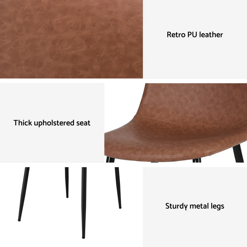 Artiss 4x Dining Chairs Retro PU Leather Kitchen Lounge Cafe Accent Brown Chair - Image 6