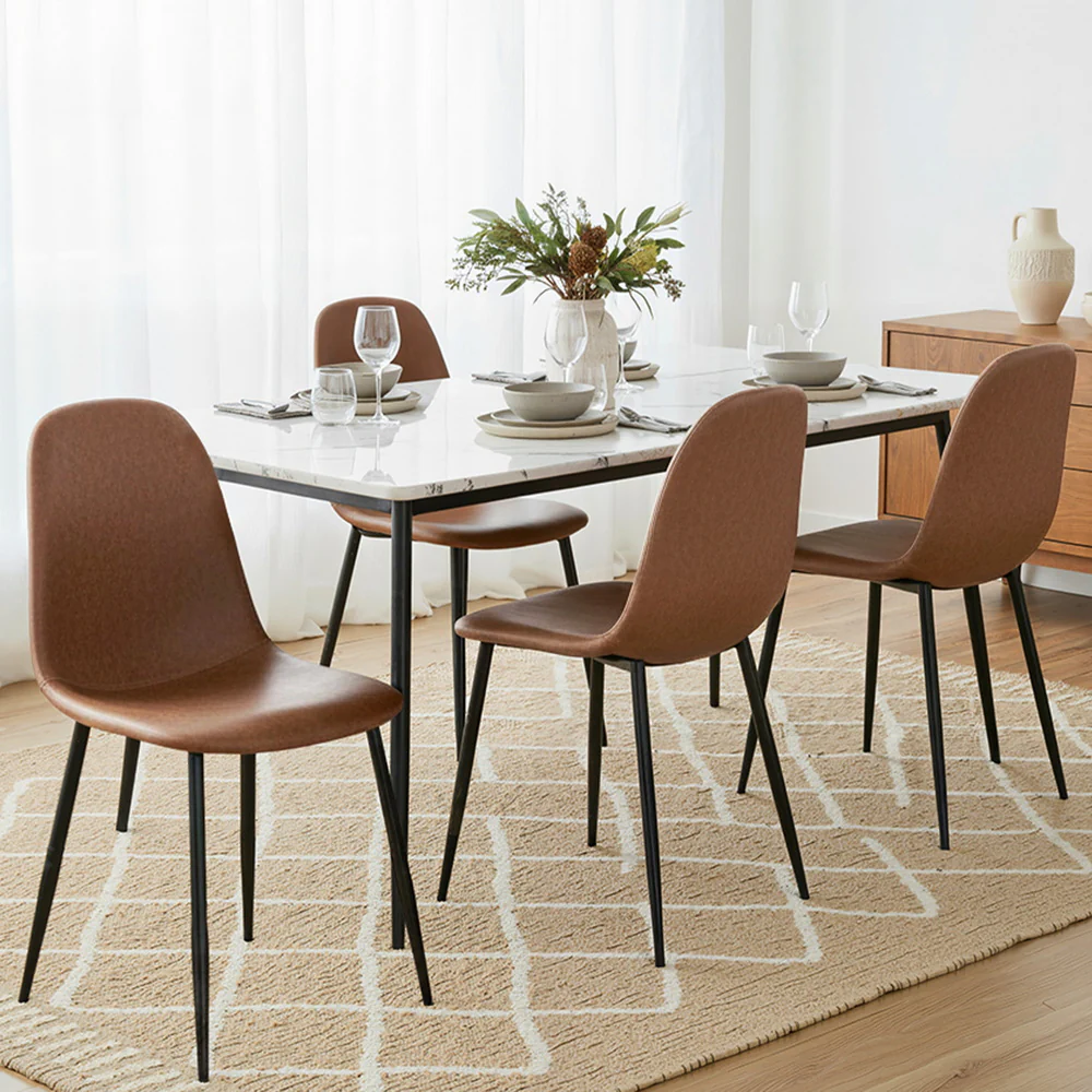 Artiss 4x Dining Chairs Retro PU Leather Kitchen Lounge Cafe Accent Brown Chair - Image 7