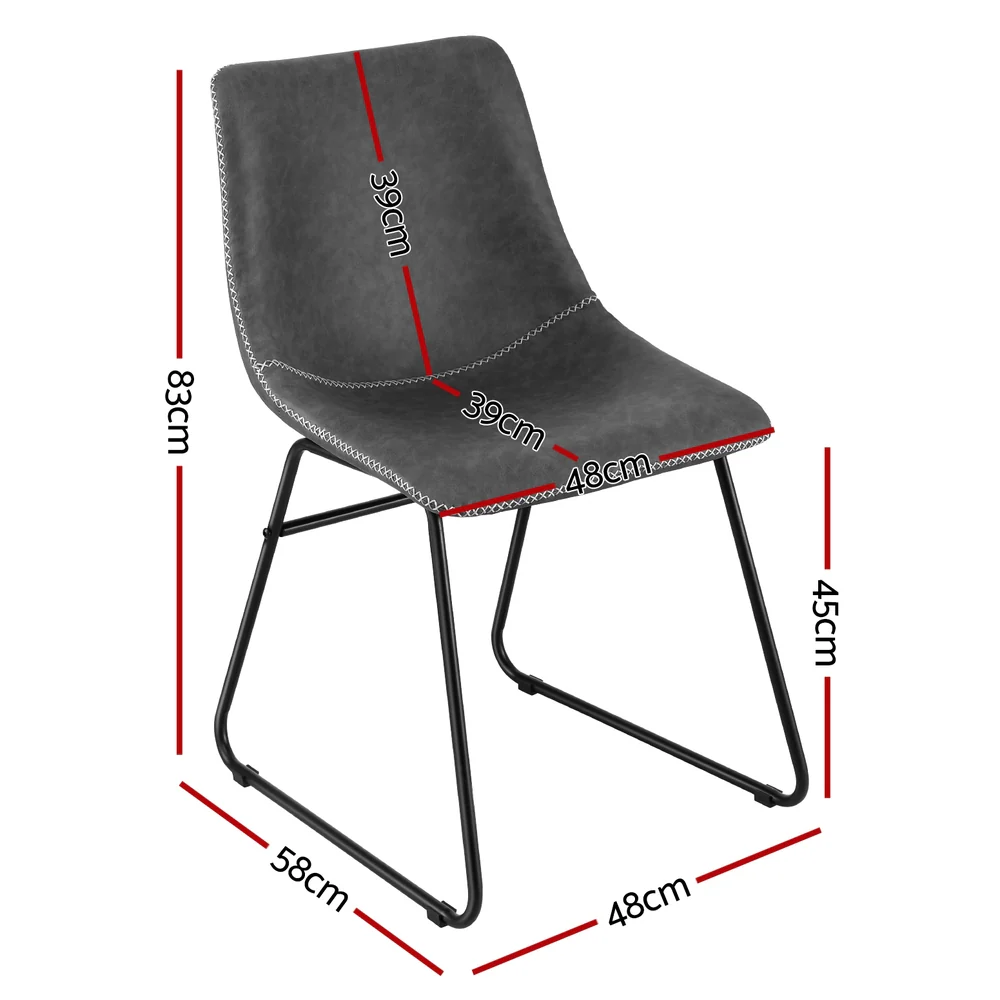 Artiss 4x Dining Chairs Retro PU Leather Kitchen Lounge Cafe Accent Chair Grey - Image 2