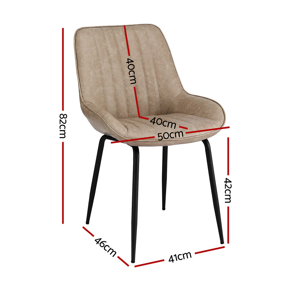 Artiss 4x Dining Chairs Retro PU Leather Kitchen Lounge Cafe Accent Chair Khaki - Image 2