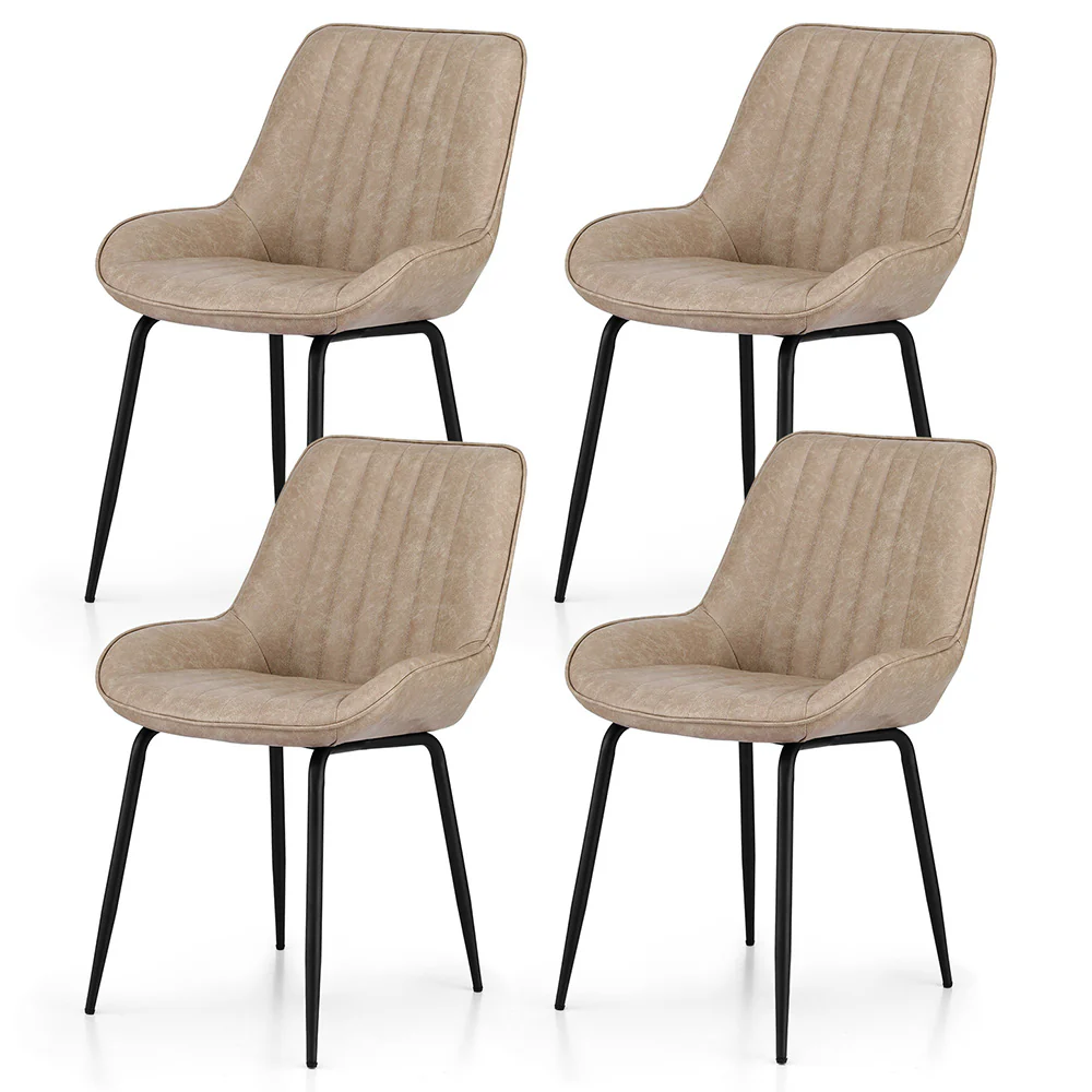 Artiss 4x Dining Chairs Retro PU Leather Kitchen Lounge Cafe Accent Chair Khaki - Image 3