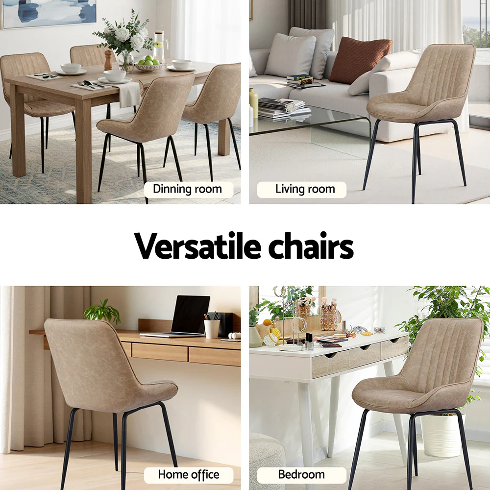 Artiss 4x Dining Chairs Retro PU Leather Kitchen Lounge Cafe Accent Chair Khaki - Image 5