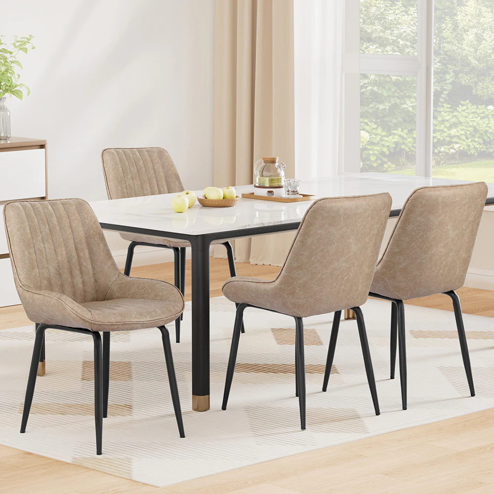 Artiss 4x Dining Chairs Retro PU Leather Kitchen Lounge Cafe Accent Chair Khaki - Image 7