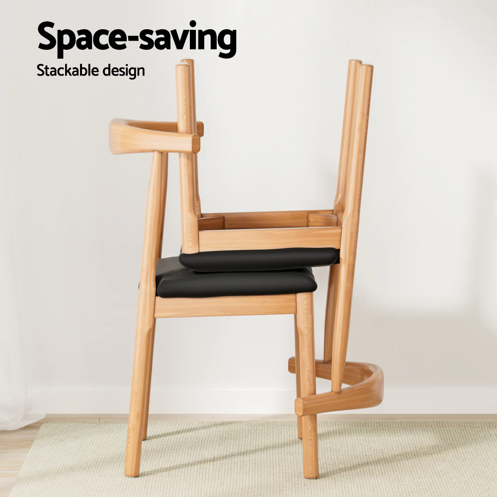 Artiss 4x Dining Chairs Rubber Wood Leather Seat Black - Image 6