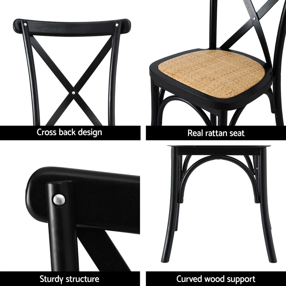 Artiss 4x Dining Chairs Rubber Wood Rattan Seat Kitchen Accent Chair Cafe Lounge - Image 6