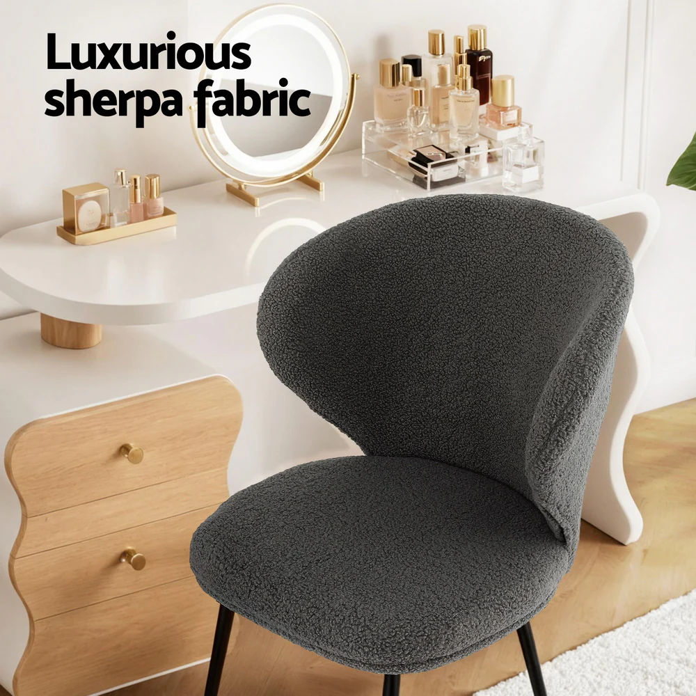 Artiss 4x Dining Chairs Sherpa Boucle Wing Back Grey - Image 5