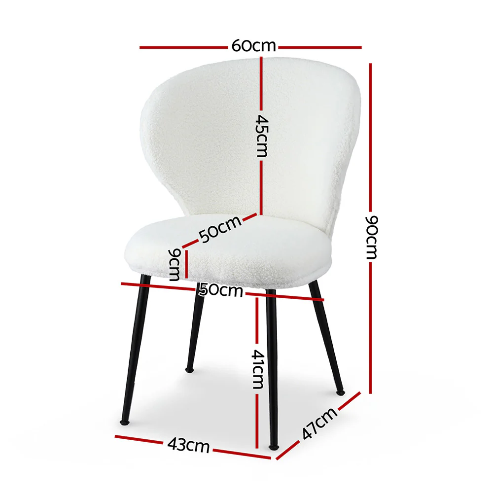 Artiss 4x Dining Chairs Sherpa Boucle Wing Back White - Image 2