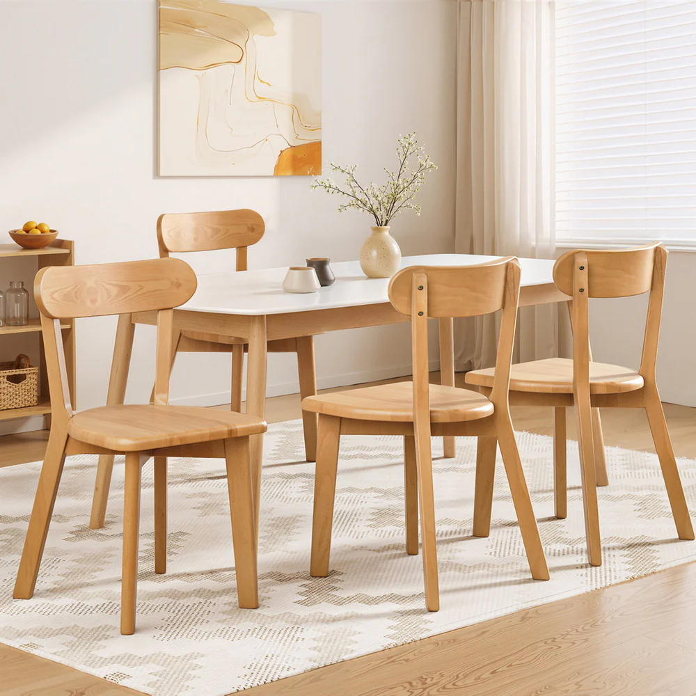 Artiss 4x Dining Chairs Wooden Kitchen Accent Chair Cafe Lounge Rubber Wood - Image 7