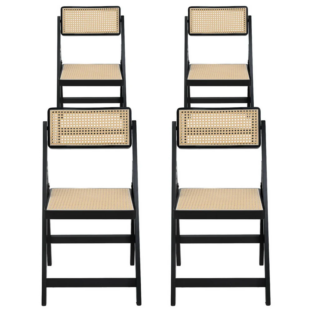 Artiss 4x Dining Chairs Wooden Rattan Foldable Black - Image 3