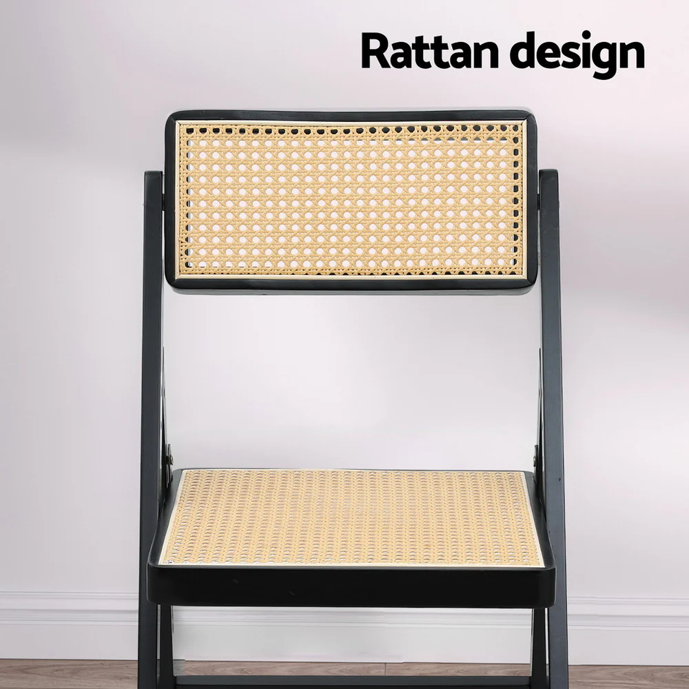 Artiss 4x Dining Chairs Wooden Rattan Foldable Black - Image 4