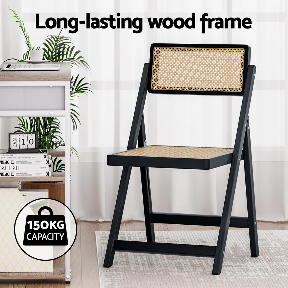 Artiss 4x Dining Chairs Wooden Rattan Foldable Black - Image 5