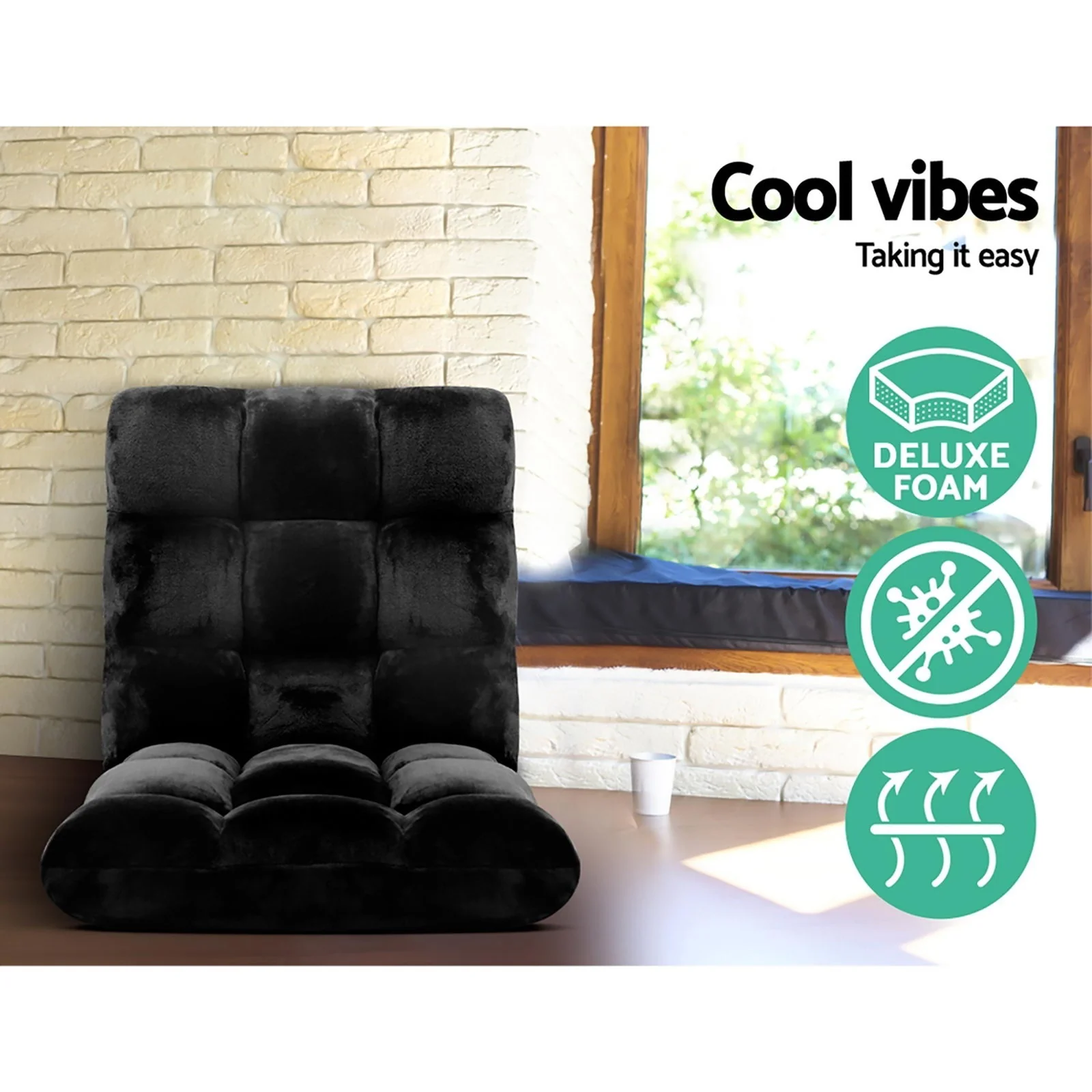 Artiss 4X Lounge Sofa Bed Flannel Fabric Black - Image 5