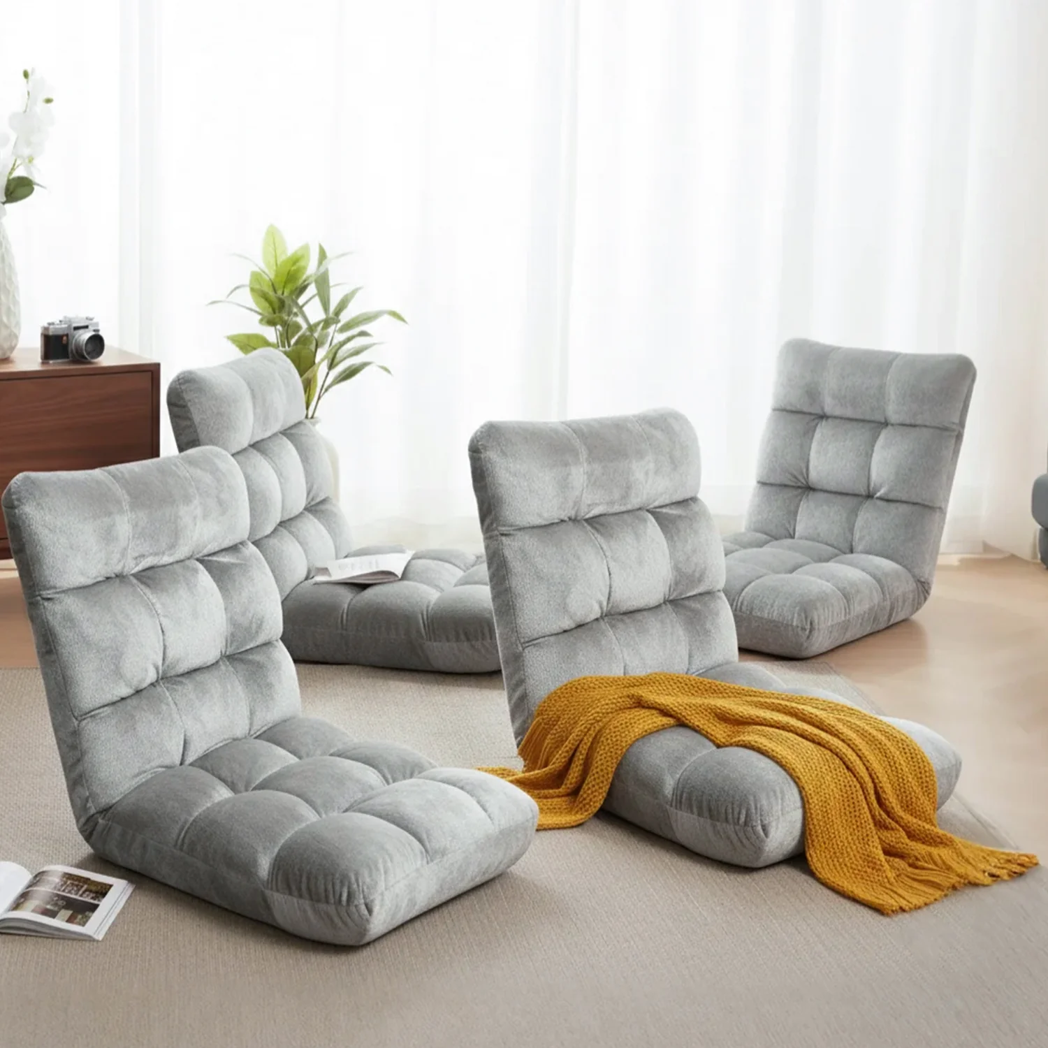 Artiss 4X Lounge Sofa Bed Flannel Fabric Grey - Image 7