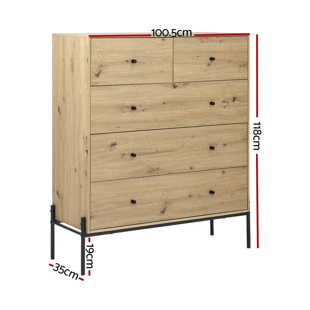 Artiss 5 Chest of Drawers - ARNO Pine - Image 2