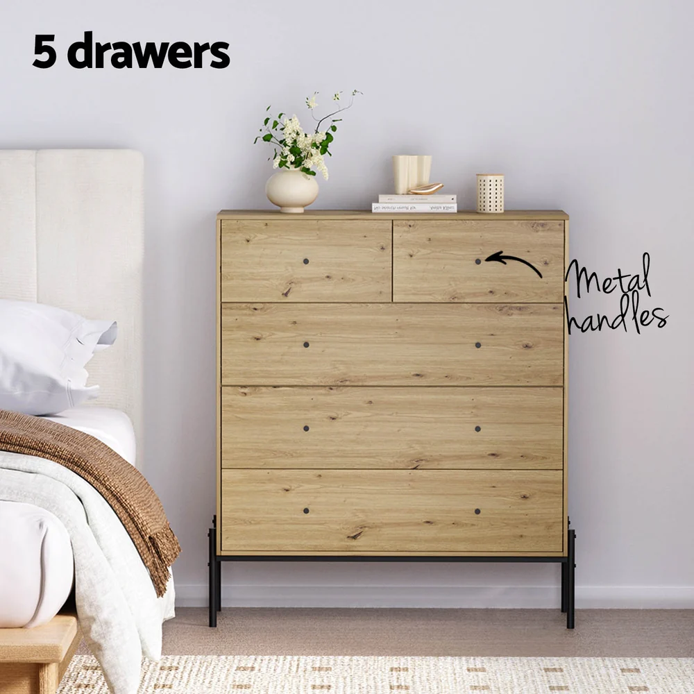 Artiss 5 Chest of Drawers - ARNO Pine - Image 4