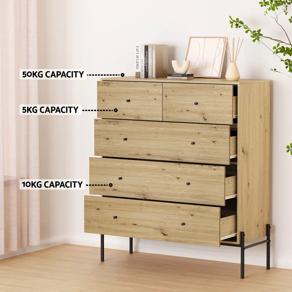Artiss 5 Chest of Drawers - ARNO Pine - Image 5
