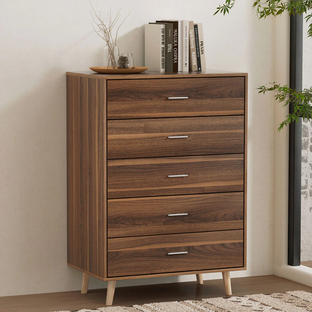 Artiss 5 Chest of Drawers - MIRI Walnut - Image 5