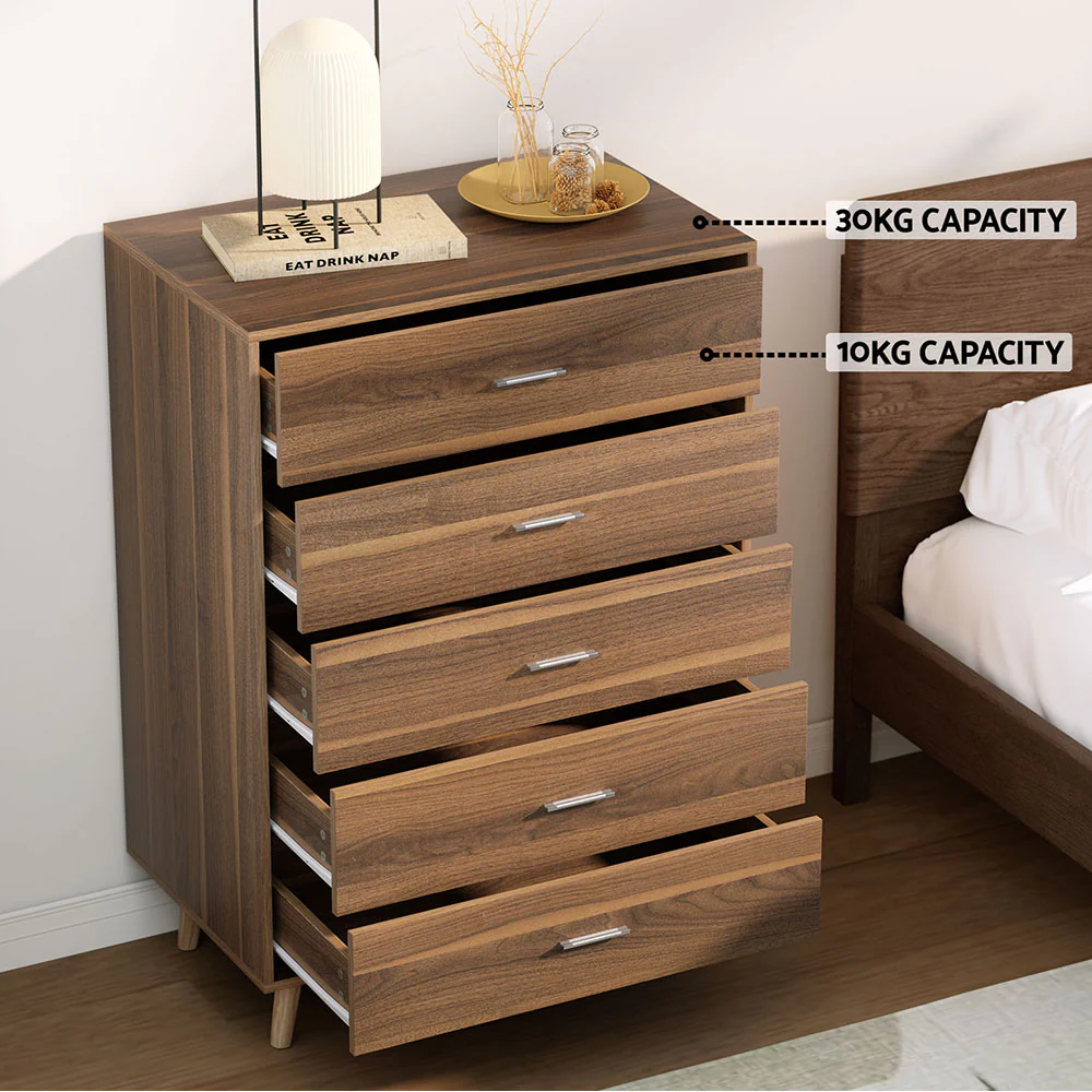 Artiss 5 Chest of Drawers - MIRI Walnut - Image 6