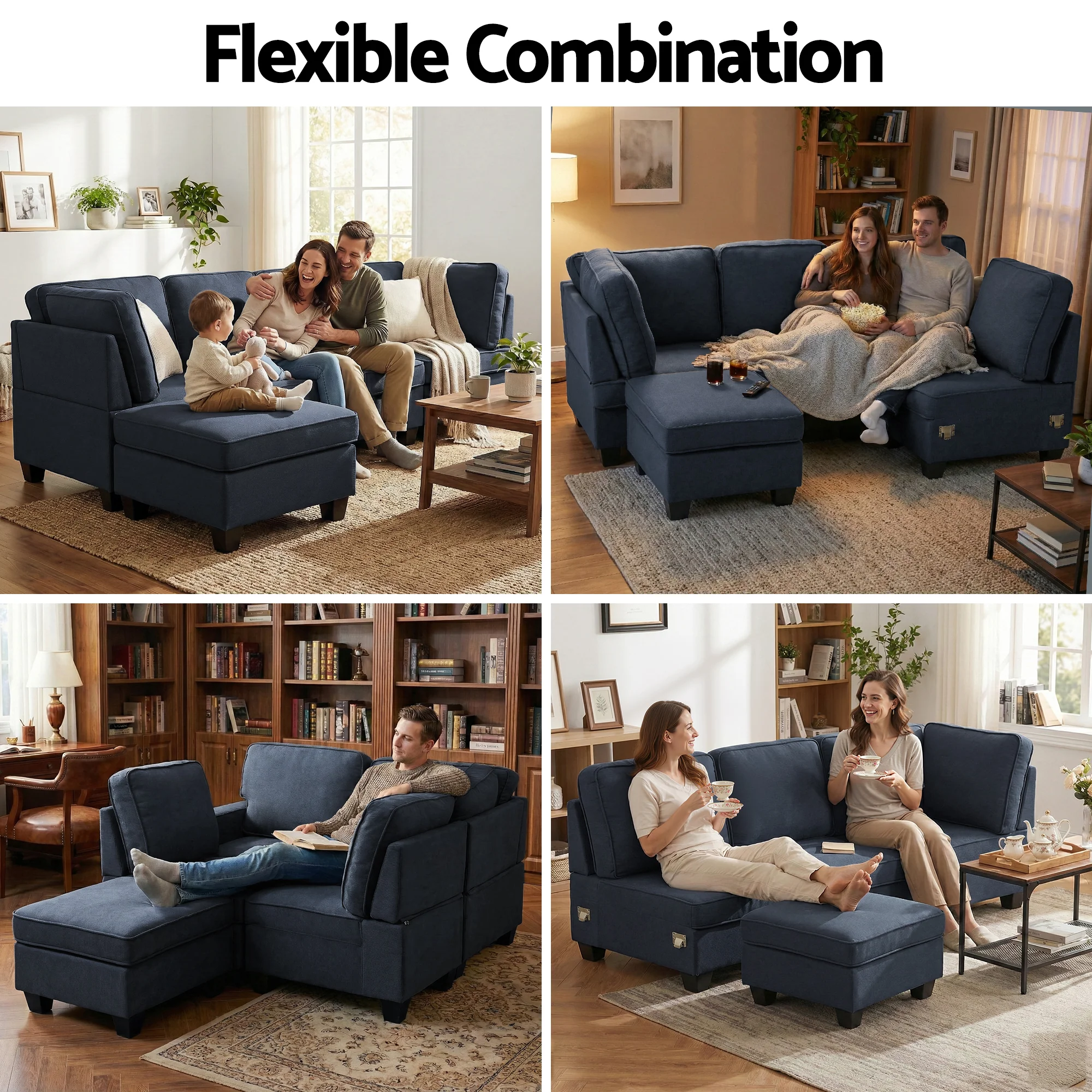 Artiss Modular Sofa Chaise Set 5-seater Dark Grey - Image 7