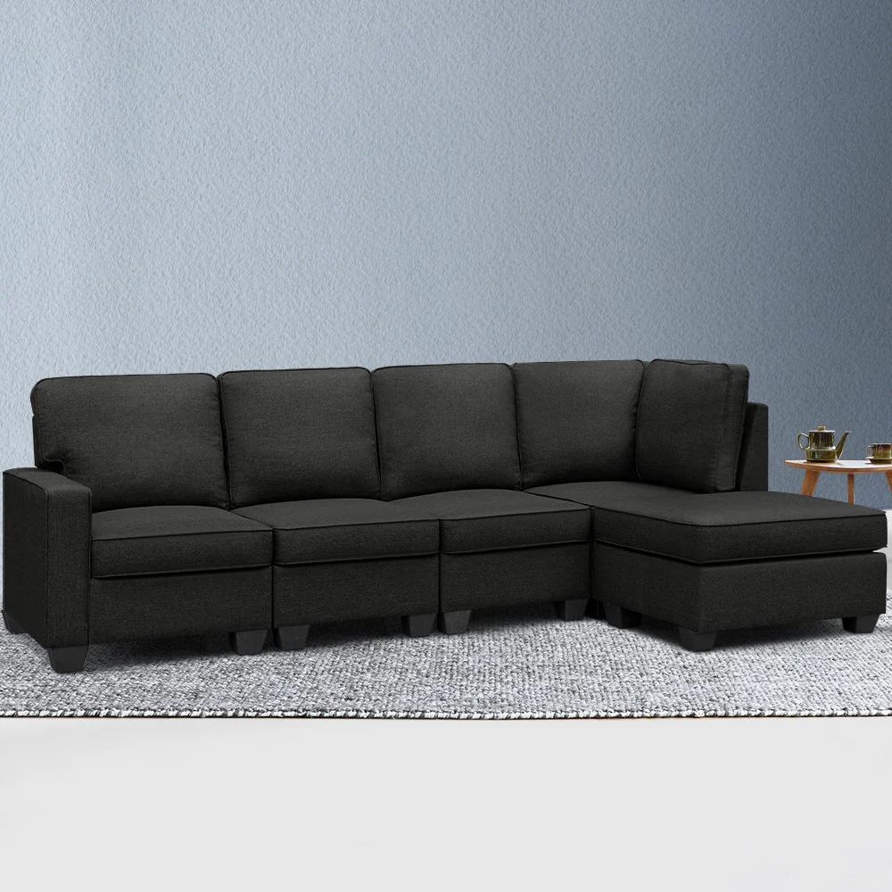 Artiss Modular Sofa Chaise Set 5-seater Dark Grey - Image 8