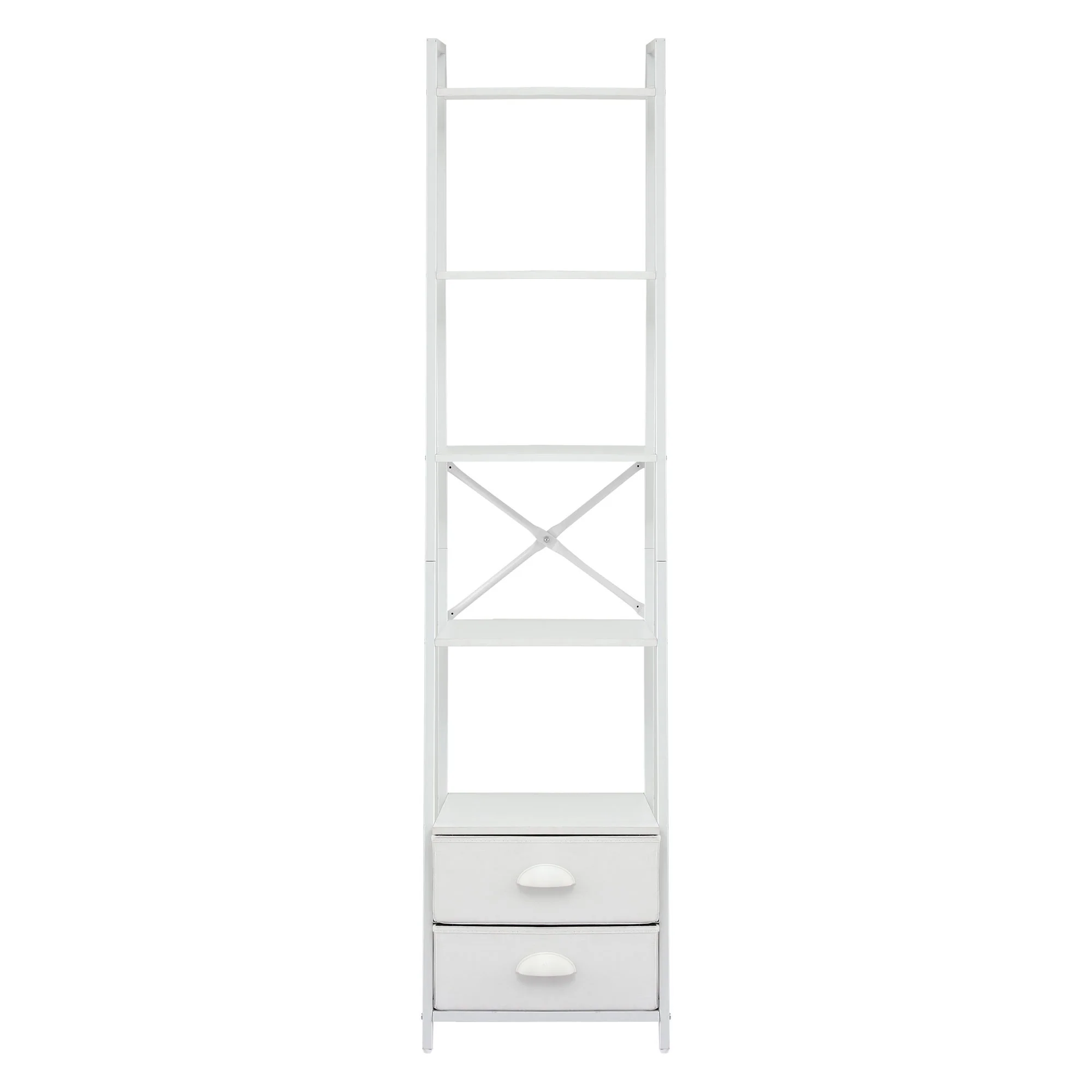 Artiss 5 Tier Bookshelf Ladder Bookcase with Fabric Drawers Display Rack White - Image 4