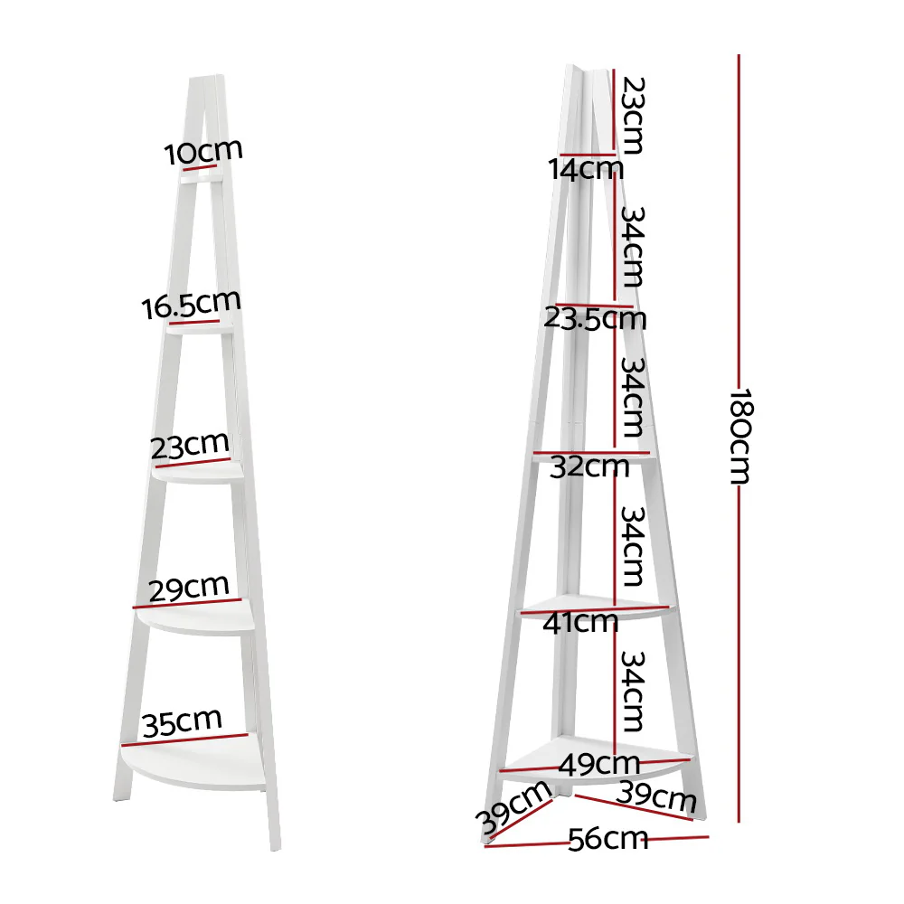Artiss Bookshelf Corner Shelf 5 Tiers - CANE White - Image 4