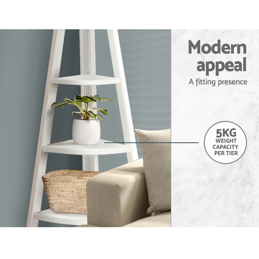 Artiss Bookshelf Corner Shelf 5 Tiers - CANE White - Image 7