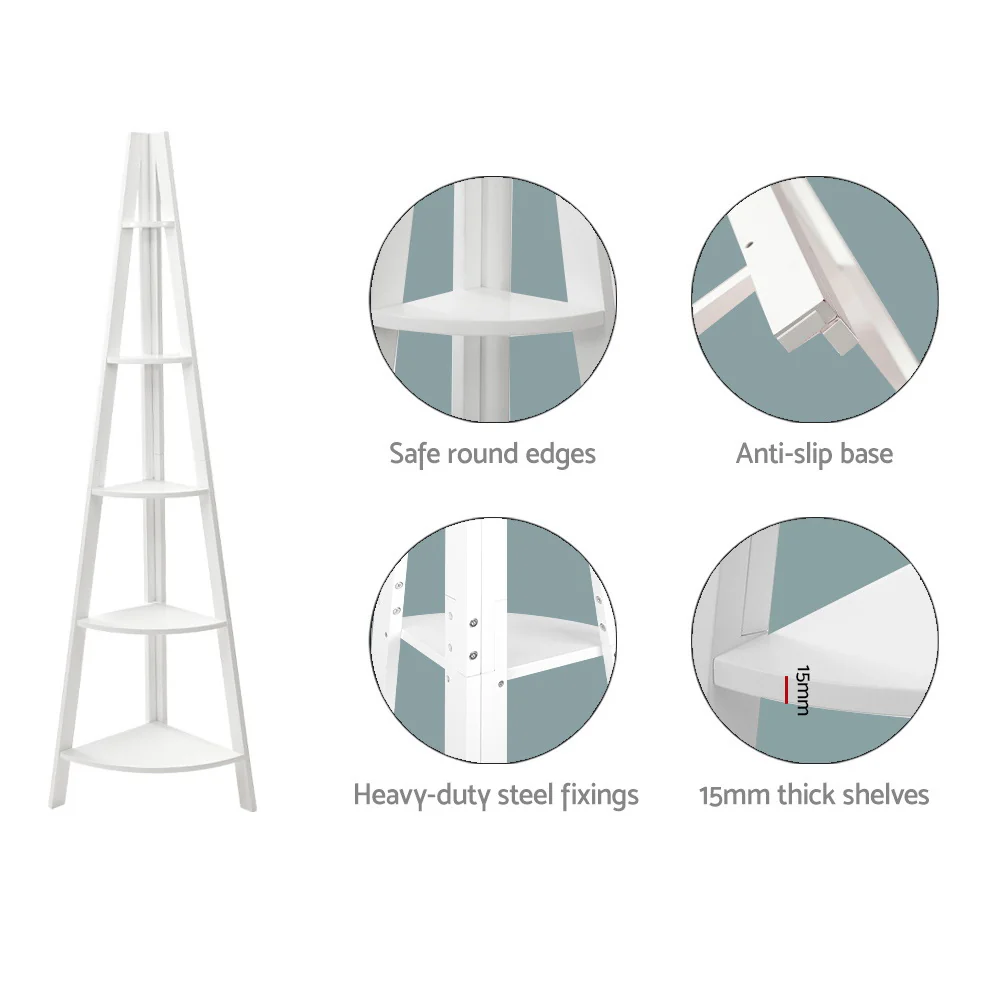 Artiss Bookshelf Corner Shelf 5 Tiers - CANE White - Image 8