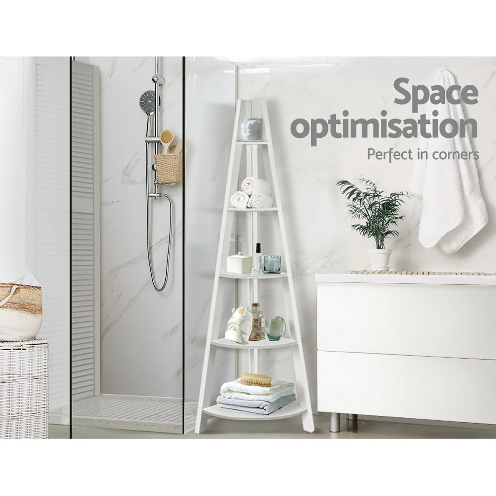 Artiss Bookshelf Corner Shelf 5 Tiers - CANE White - Image 9