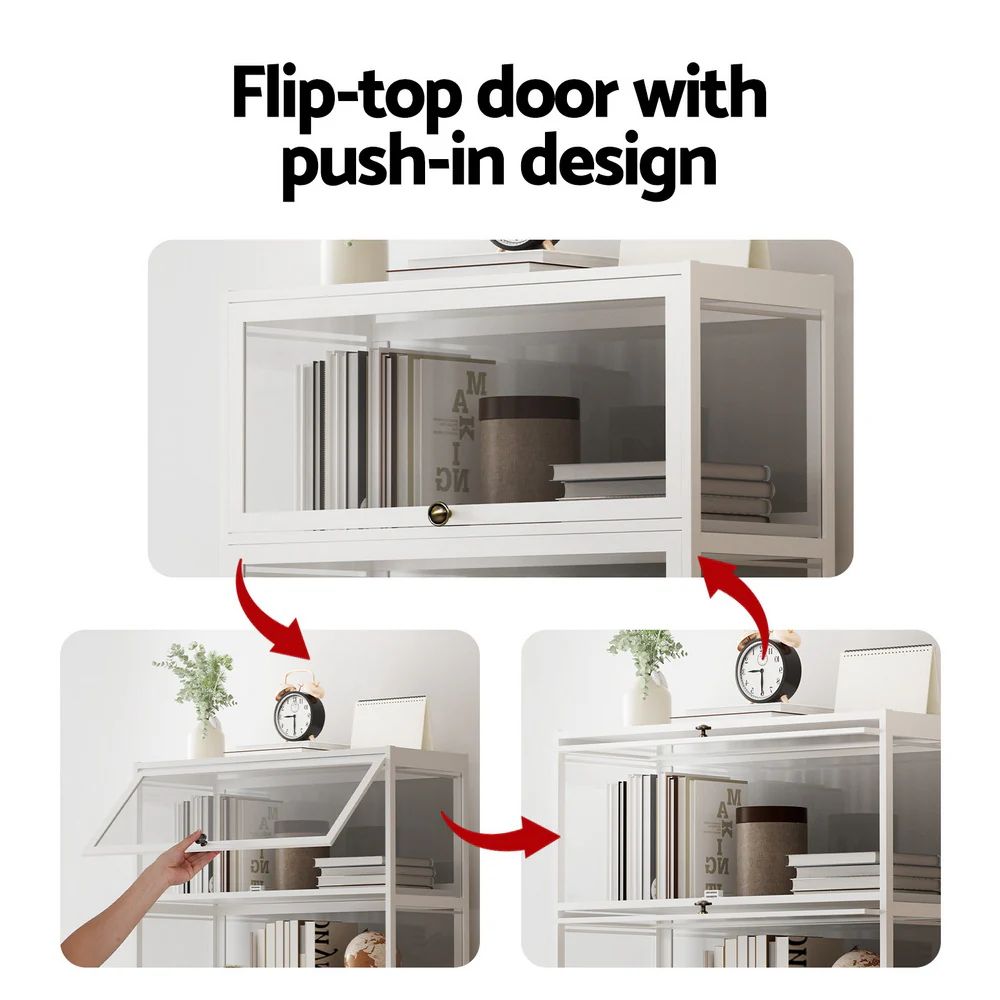 Artiss 5-Tier Display Cabinet Storage Bookshelf Clear Shelf White - Image 5